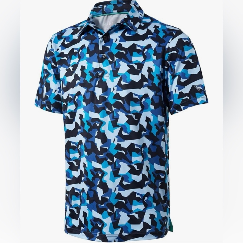 Maelreg Men's Golf Polo Blue Camo Shirt